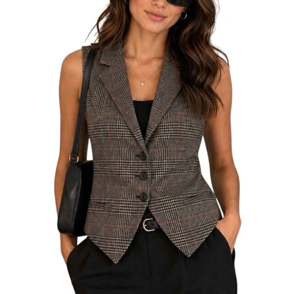 Lauren Ralph Lauren Sz 8 Glen Plaid Wool-Blend Vest Tailored Houndstooth